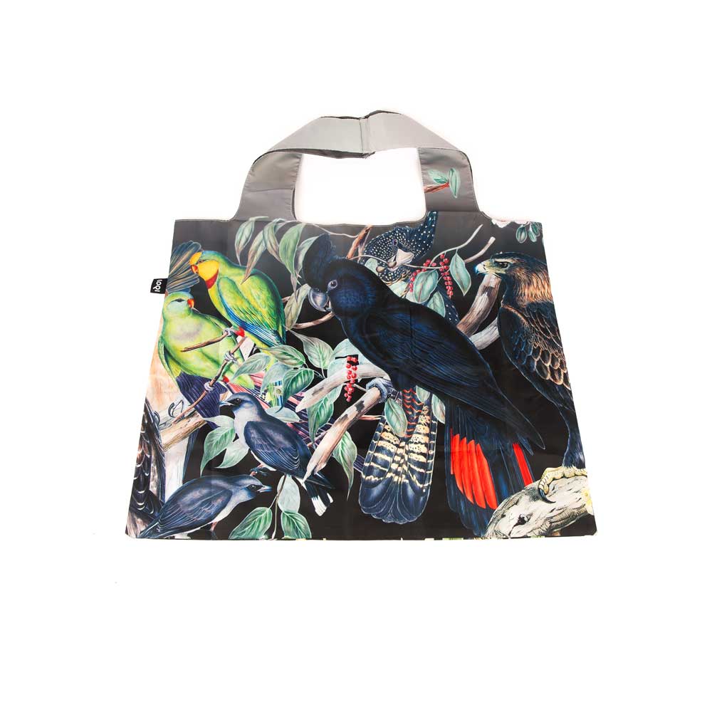 Reusable shopping bag with Gould bird design on a white background