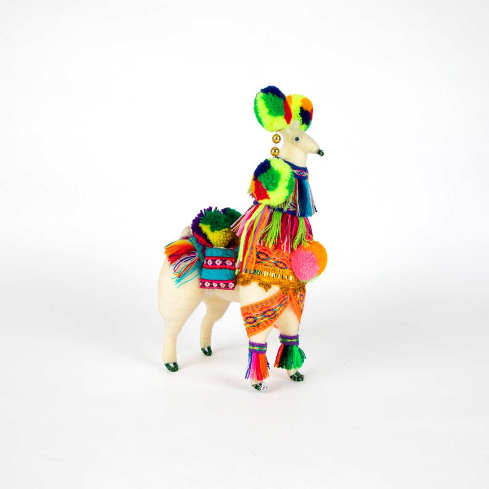 Colorful Spun Wool Llama on white background