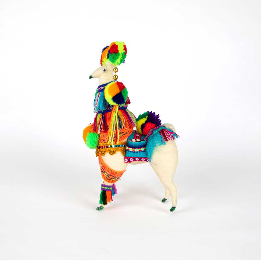 Colorful Spun Wool Llama on white background