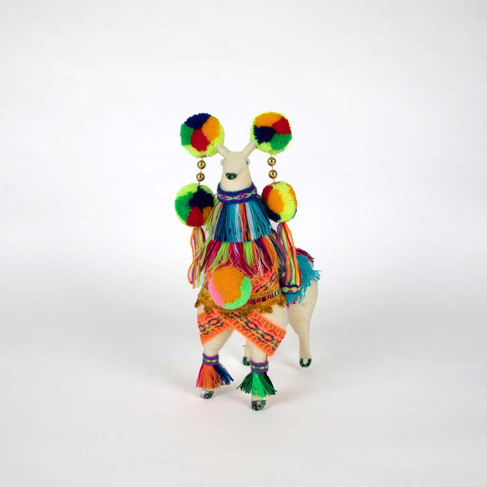 Colorful Spun Wool Llama on white background