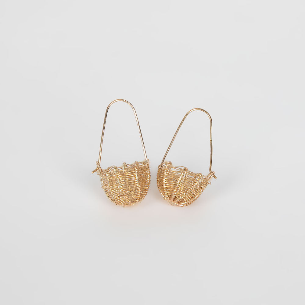 Gold Handwoven Dillybag Earrings on white background