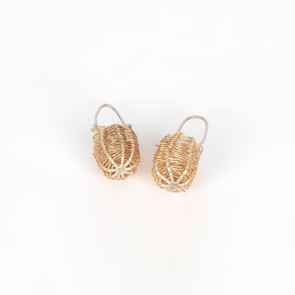 Handwoven 9ct Gold and 925 Silver Dillybag Earrings on white background