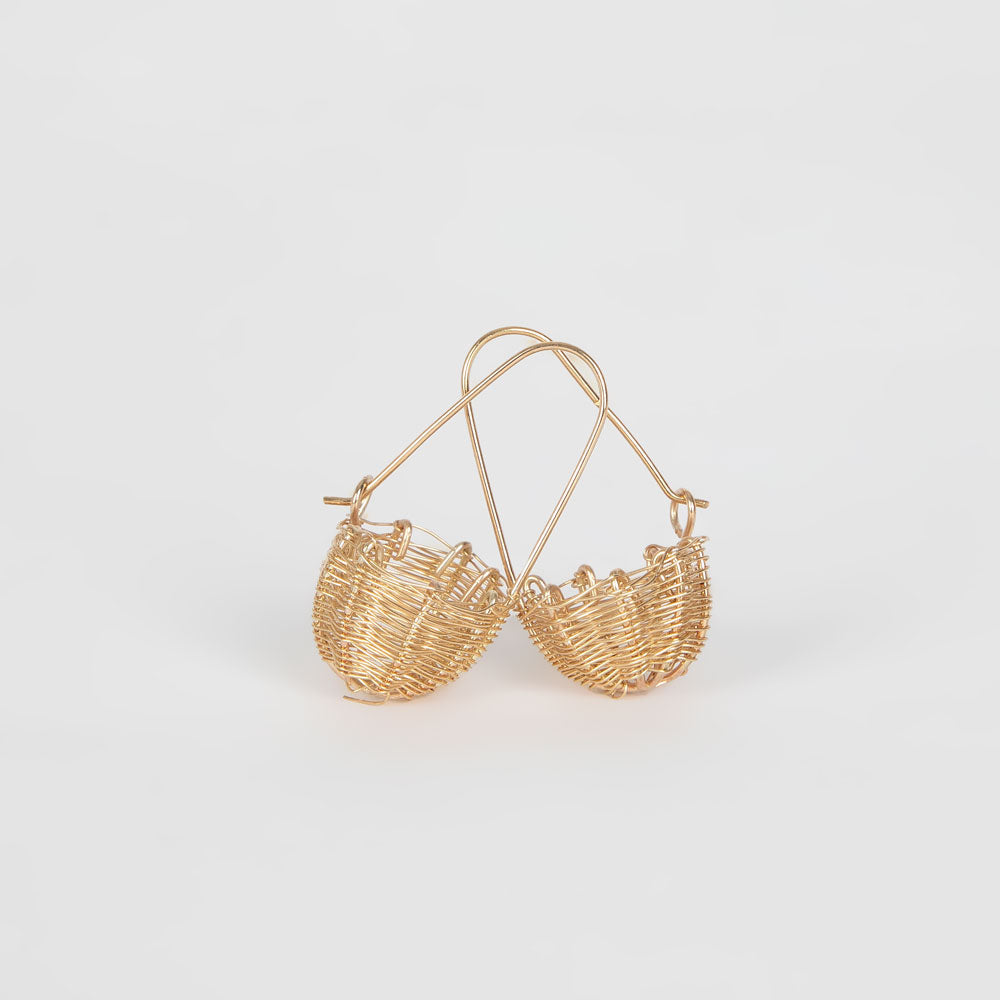 Gold Handwoven Dillybag Earrings on white background