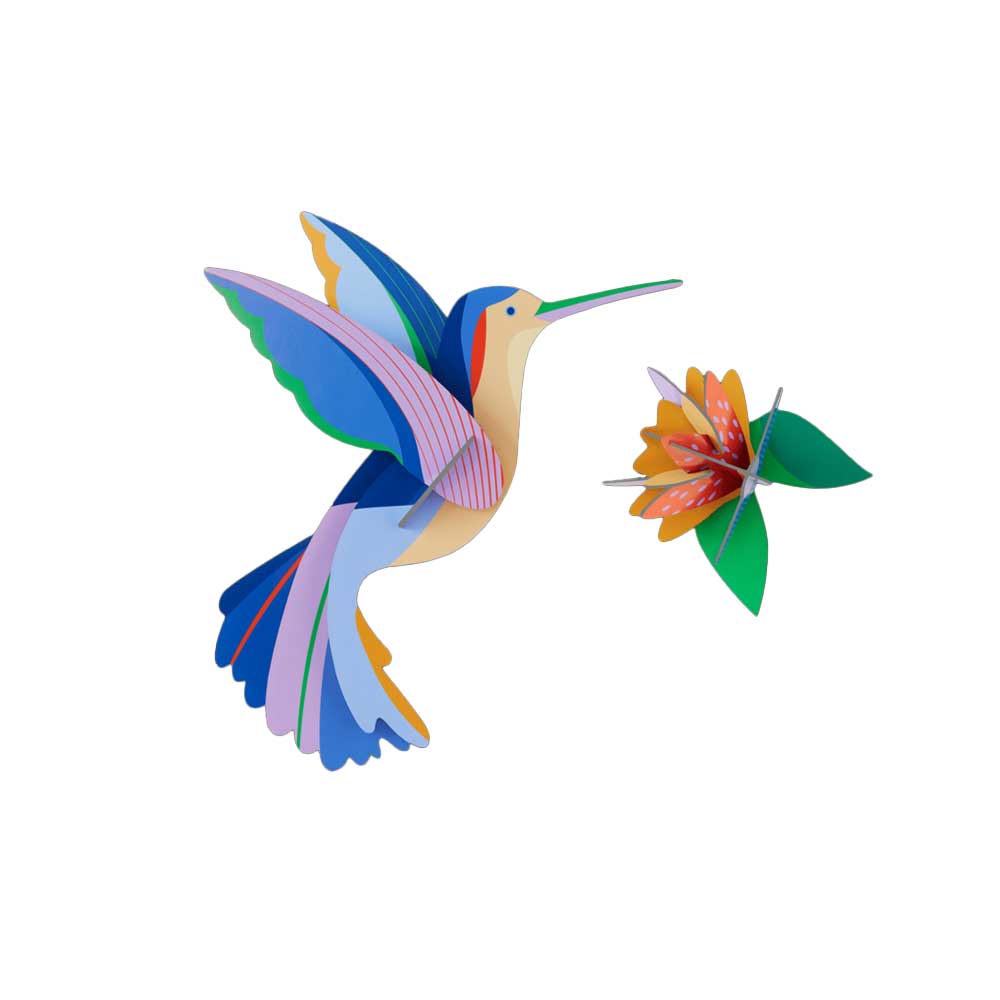 Hummingbird wall art construction kit on white background