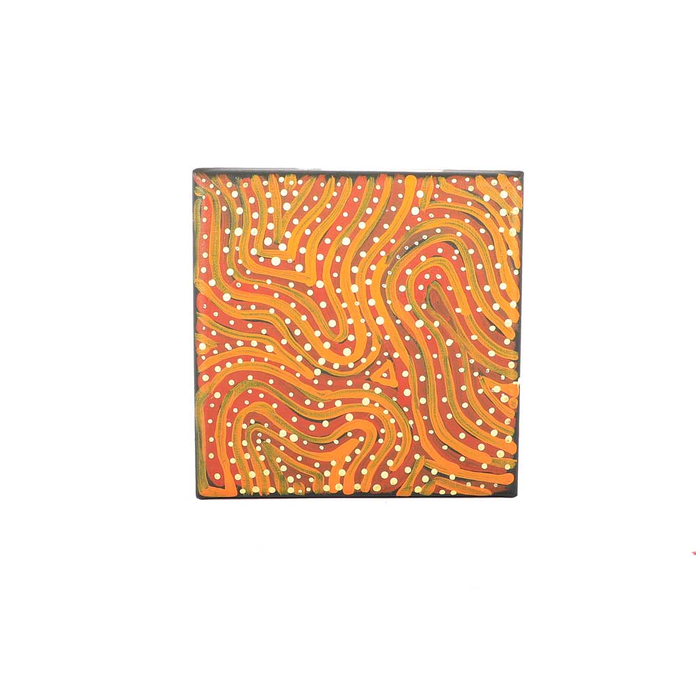 Warlukurlangu artists handpainted canvas 130x130mm on white background for Australian Museum Shop online