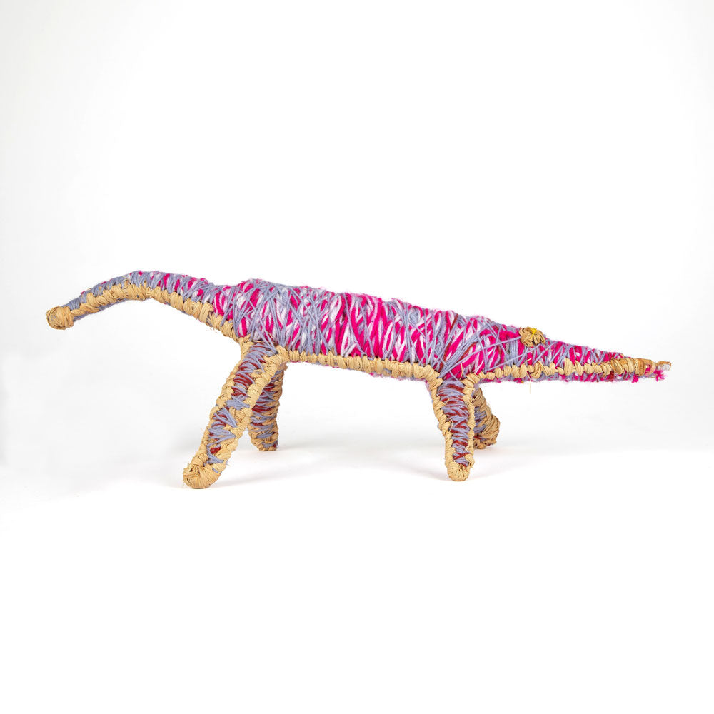 Tinka Lizard Sculpture by Tjanpi Weavers artist Jasmine Dunn on white background
