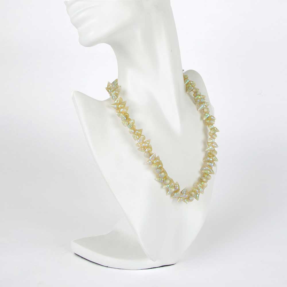 Jeanette James full maireneer shell necklace on white background