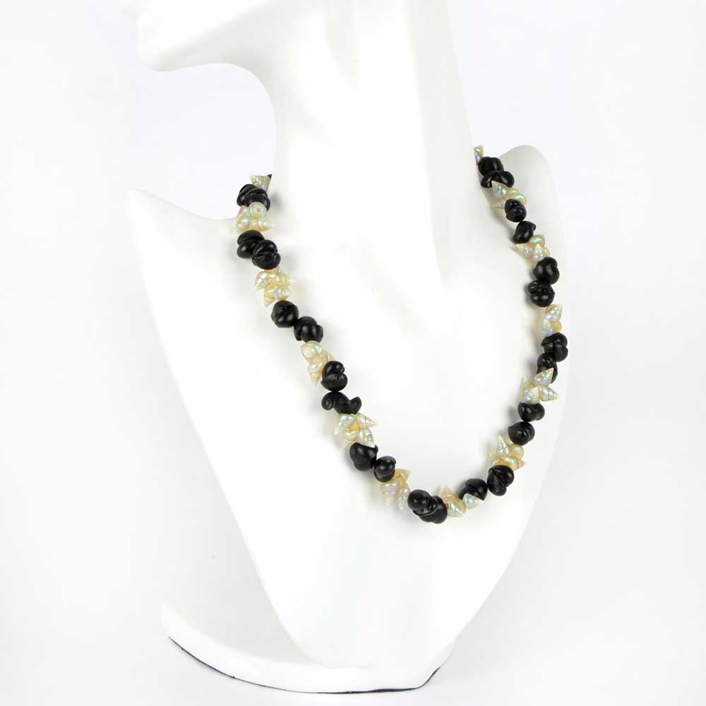 Black Crow And Maireneer Shell Necklace on white background