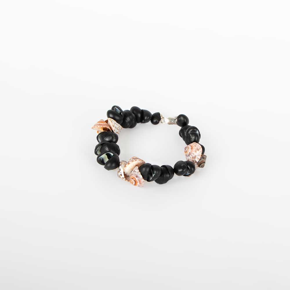 Black Crow and Button Shell bracelet on white background