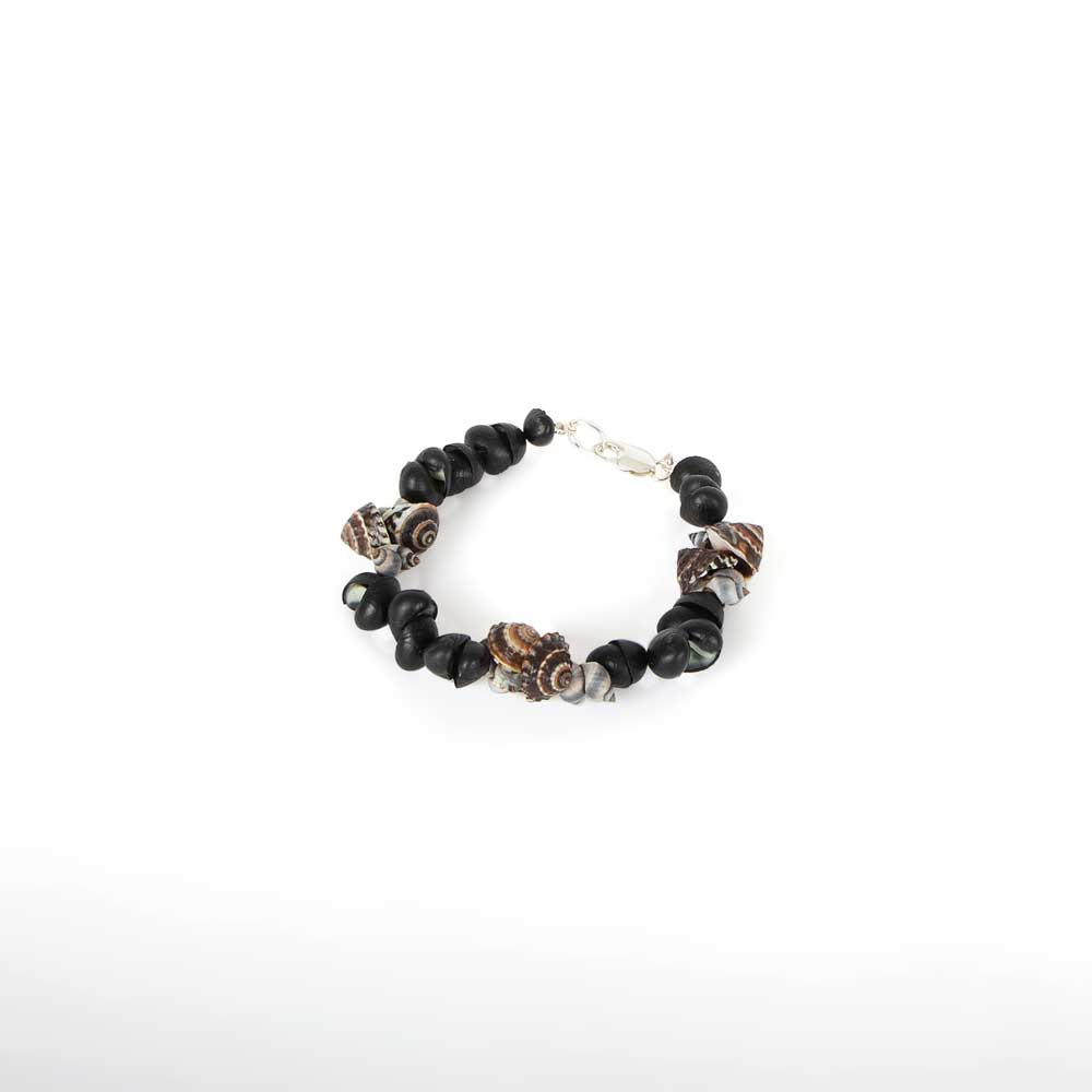 Black Crow, Kelp and Button Shell Bracelet on white background