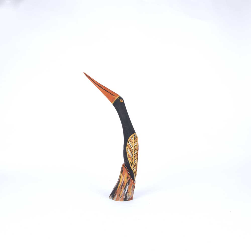 Black cormorant hand carved hardwood sculpture by artist John Babui, Tiwi Designs