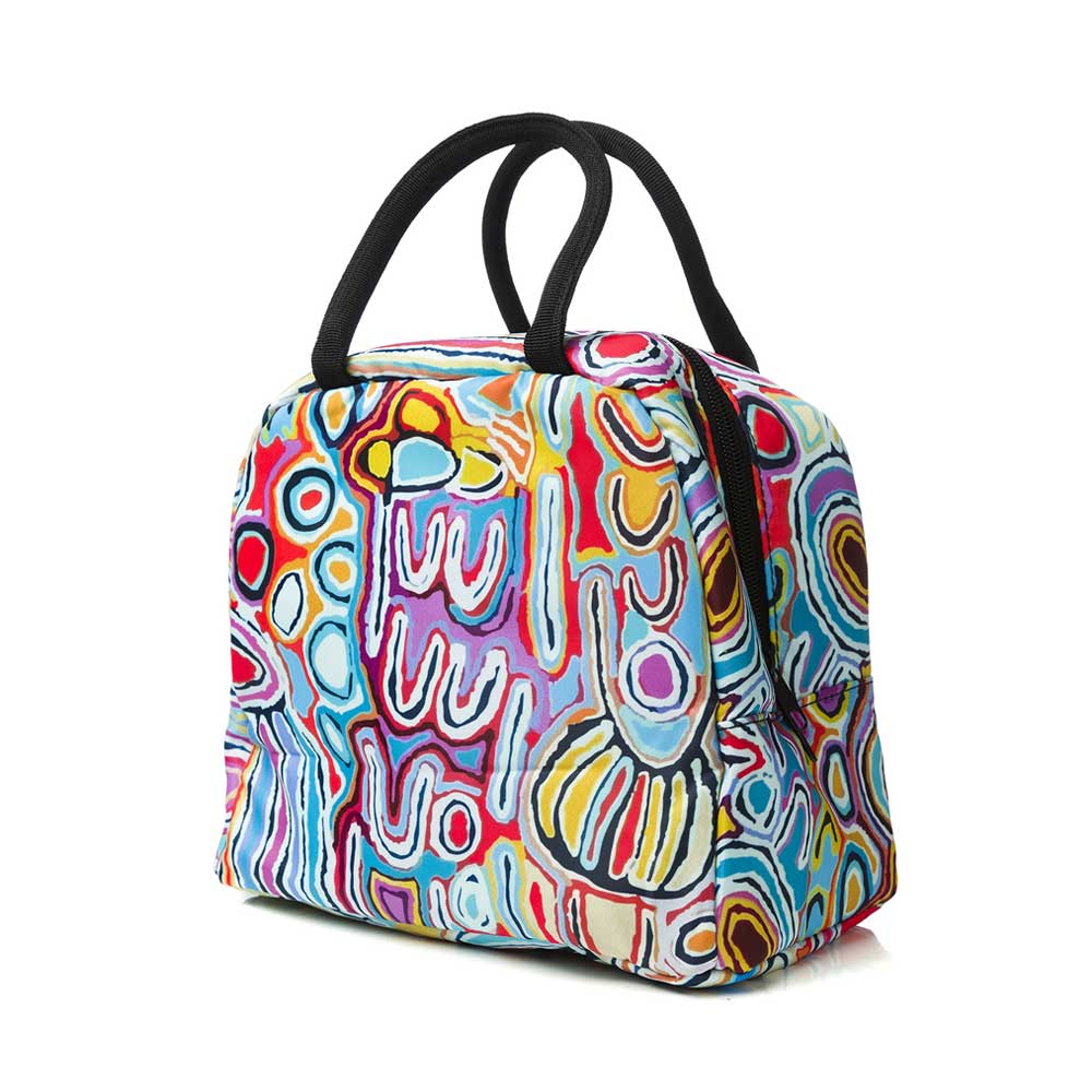 Judy Watson  artwork insulated lunch bag on white background for Australian Museum Shop online