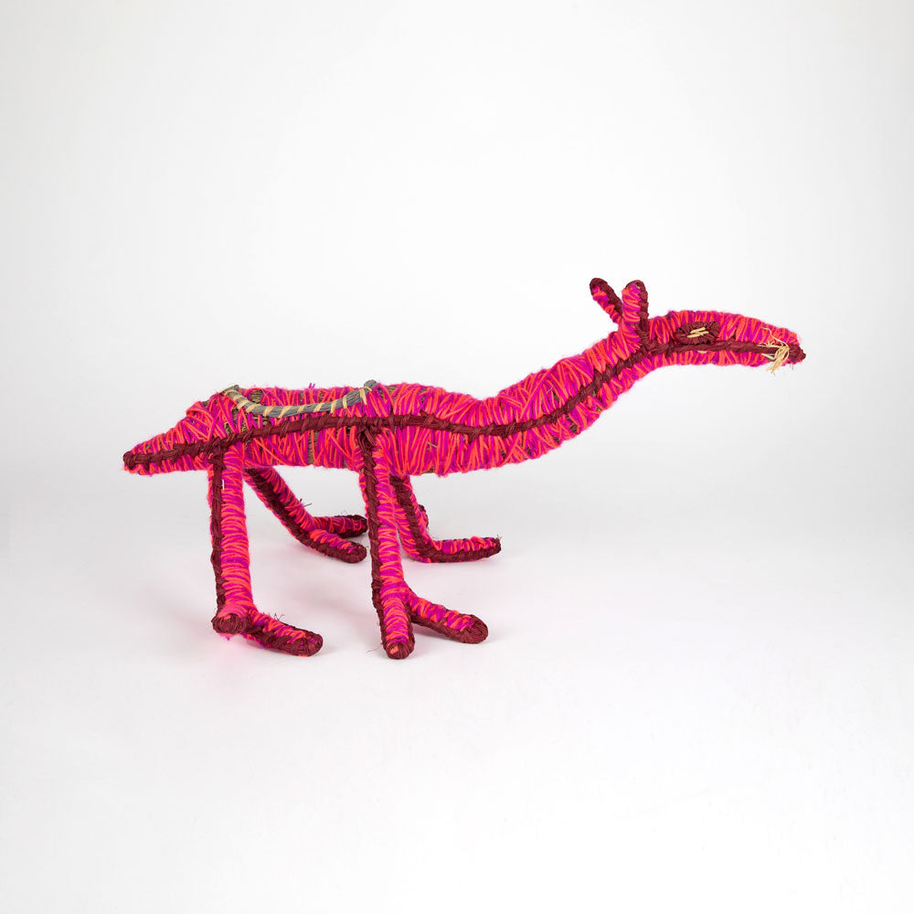 Kamula Camel  Sculpture by Tjanpi Weavers artist Justine Anderson on white background
