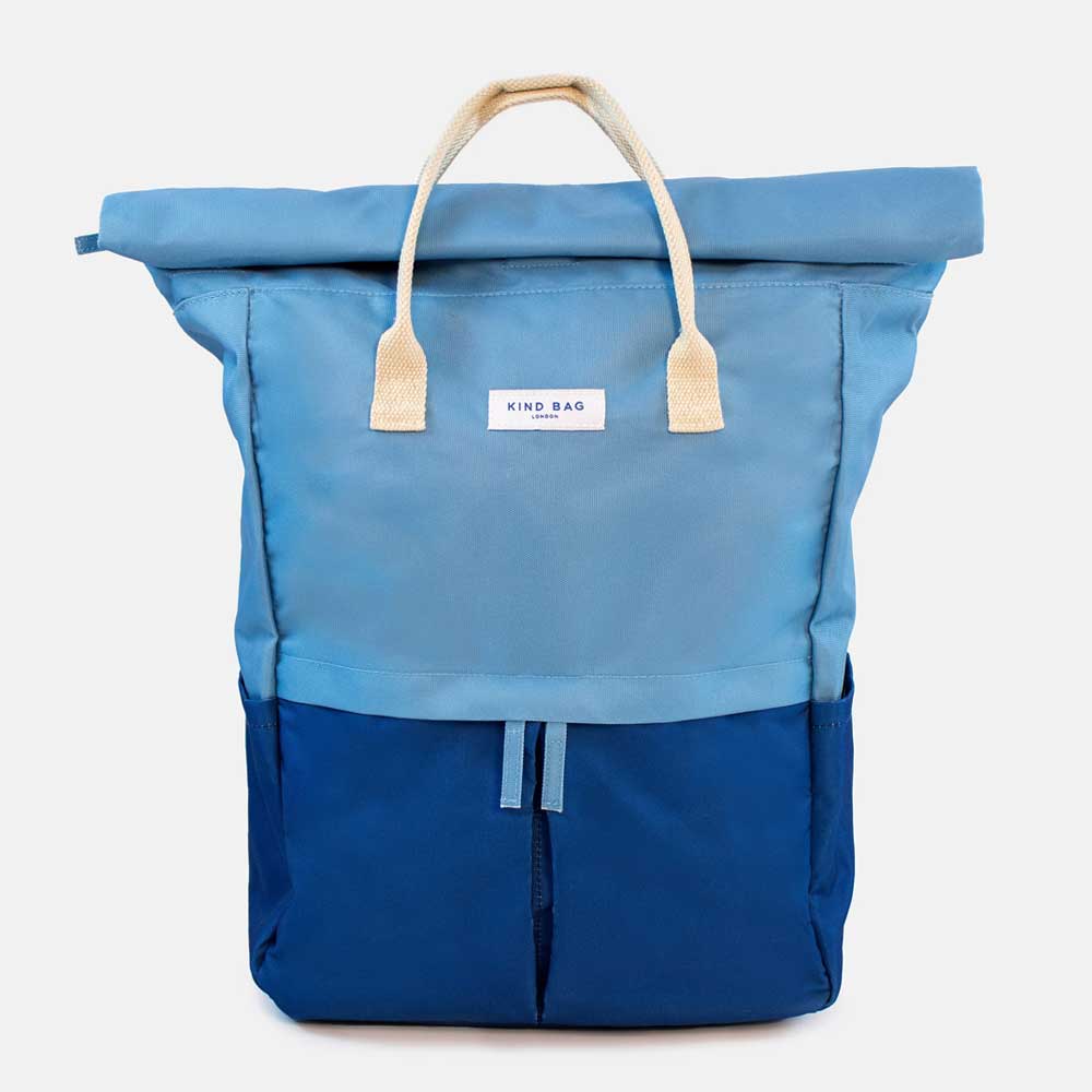 Large Hackney Kind Bag in blue and navy on white background for Australian museum shop online
