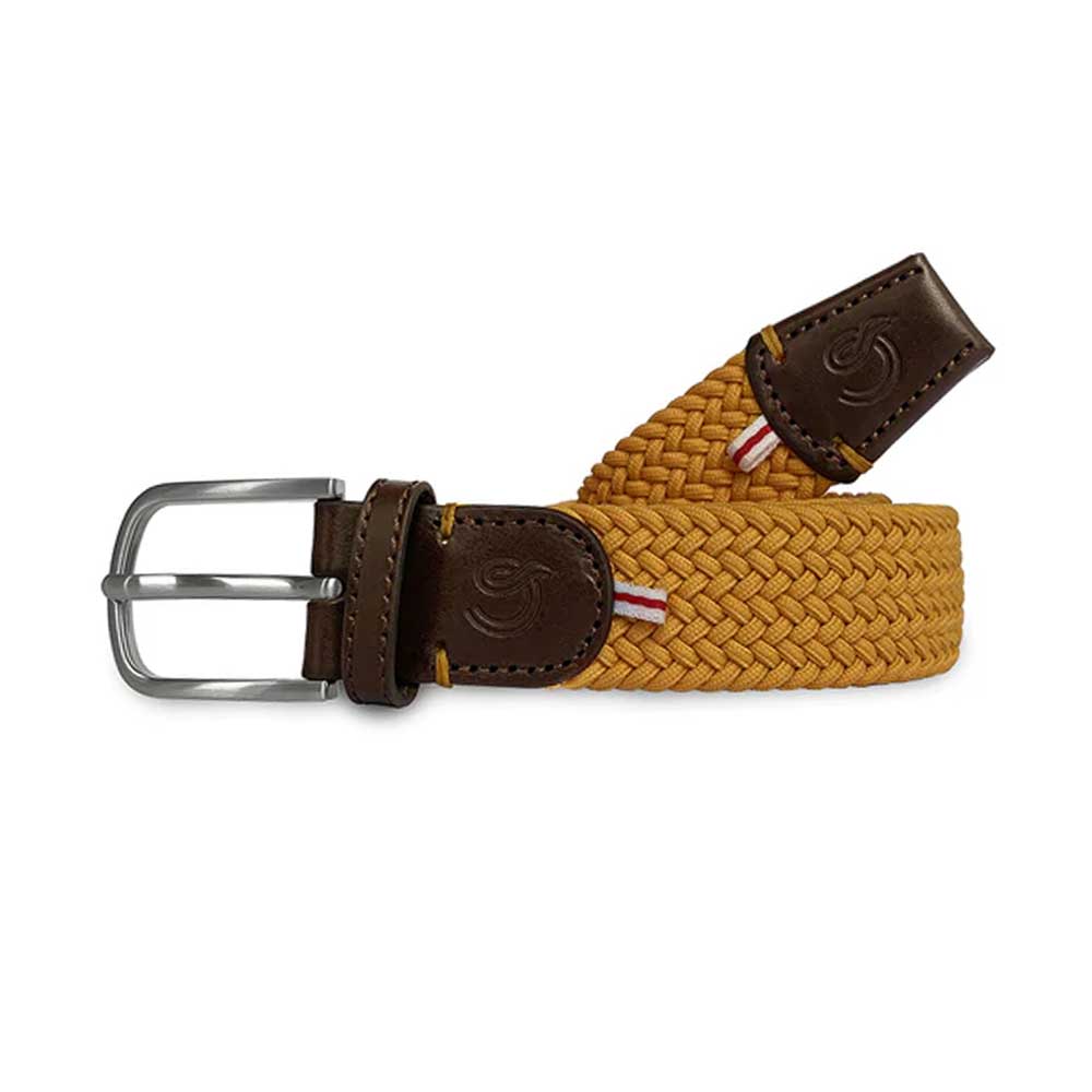 La Boucle Zermatt belt. Braided elastic, leather, metal buckle. Australian Museum Shop online