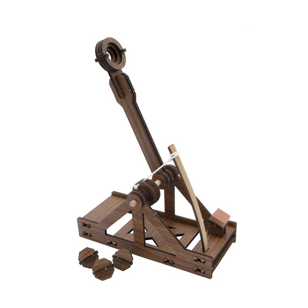 Leonardo da Vinci mini kit catapult model on white background