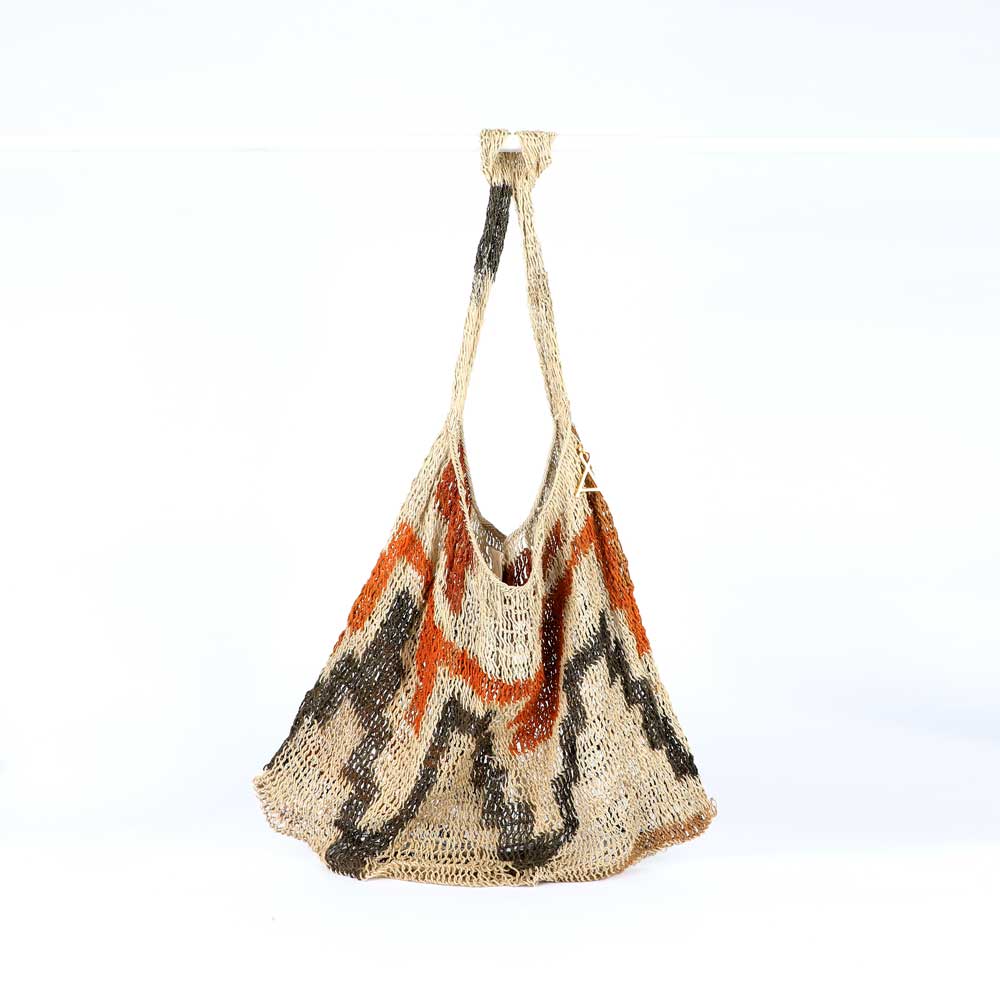 Lina Singu Natural Brown Charcoal Bilum Bag on white background