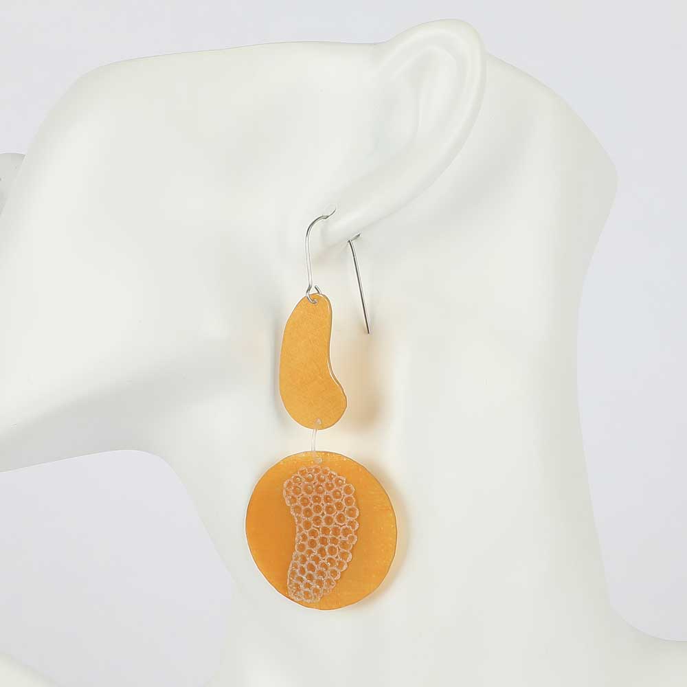 Litoranea 2 Drop Earrings on mannequin. Mustard