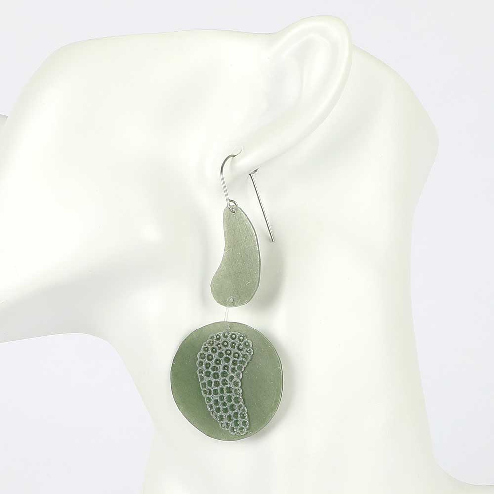 Litoranea 2 Drop Earrings on mannequin. Sage