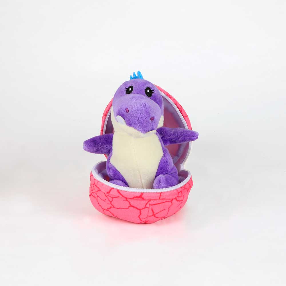 Eggsy pink and purple plush dinosaur on white background for australian museum Shop online