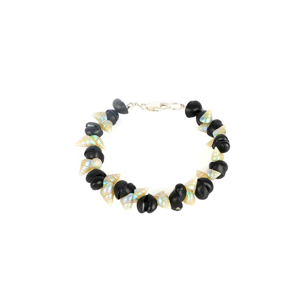 Maireener and Black Crow Shell Bracelet by Jeanette James on white background