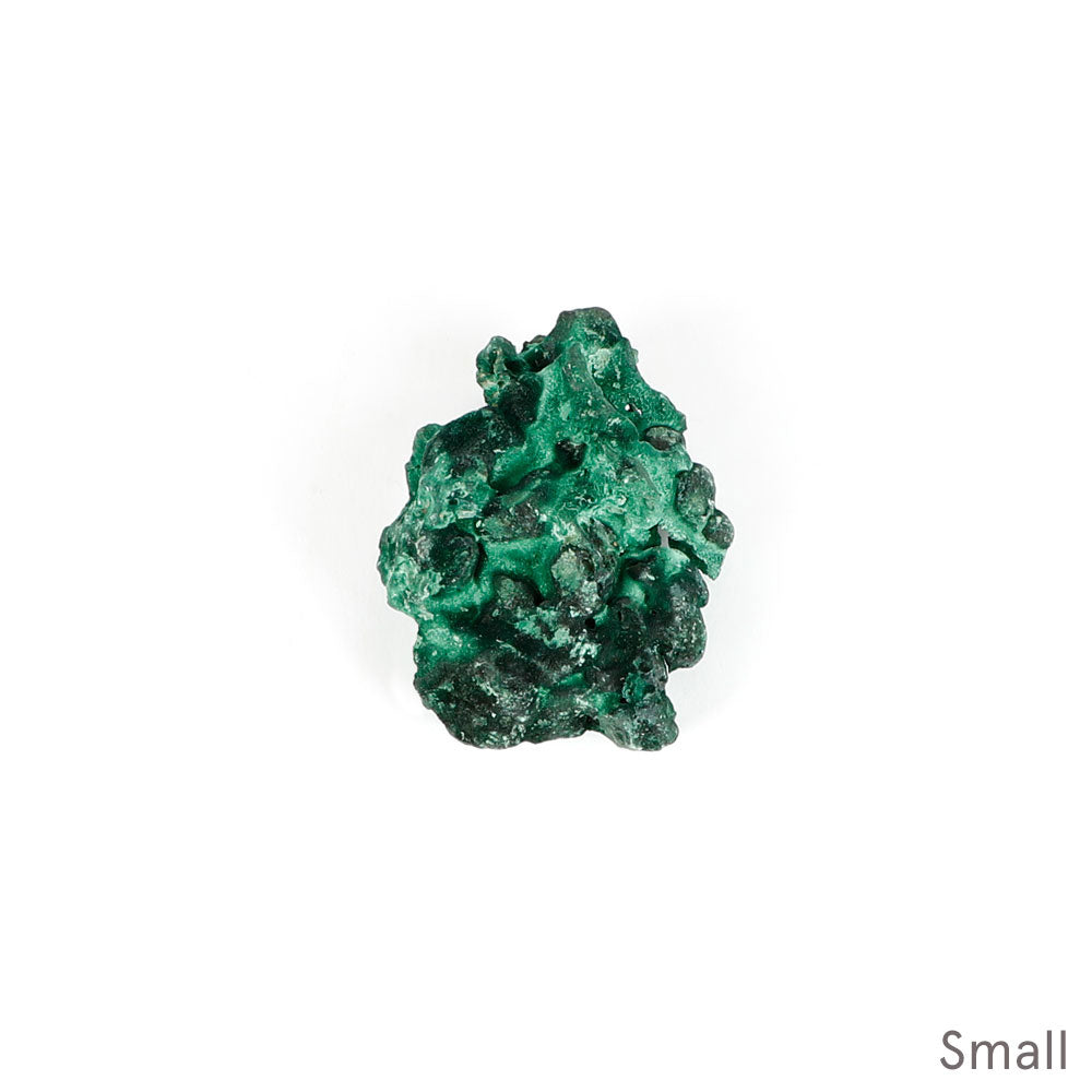 Malachite fibrous crystalline mineral specimen on a white background