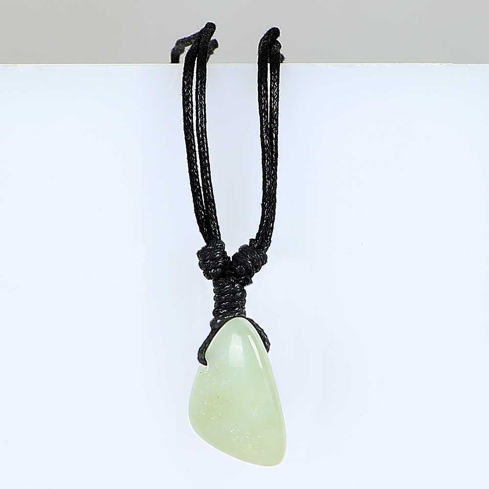 March birthstone pendant on leather and fibre necklace on white background for Australian Museum Shop online