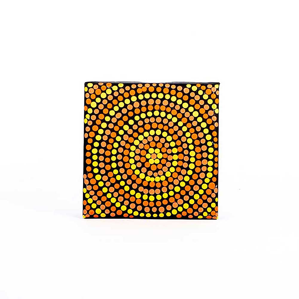 Warlukurlangu artists handpainted canvas 130x130mm on white background for Australian Museum Shop online