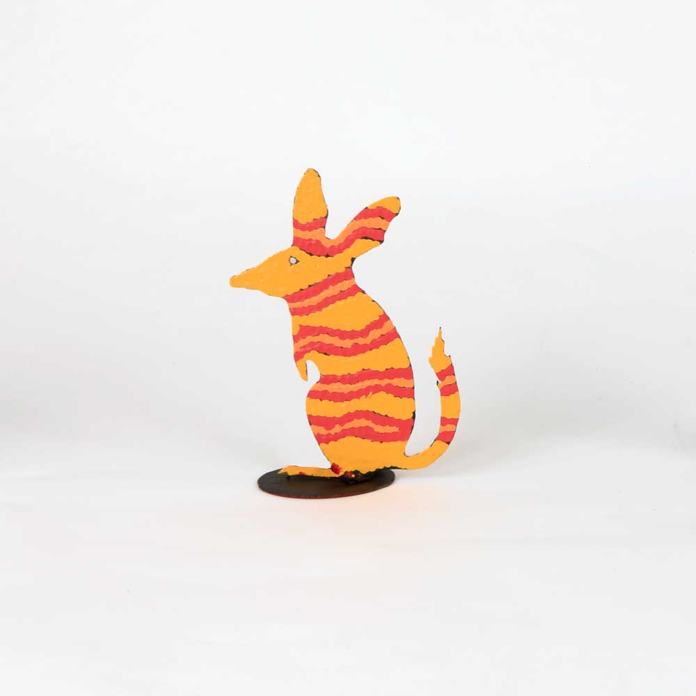 metal bilby in yellow and orange stripes on white background