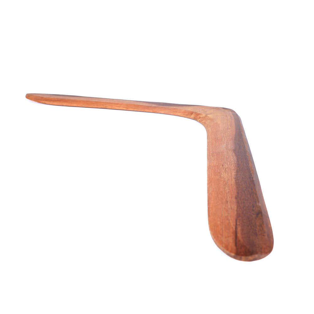 Returning Boomerang handcarved wood by Milmullian, Laurence Magick Denis, on white background