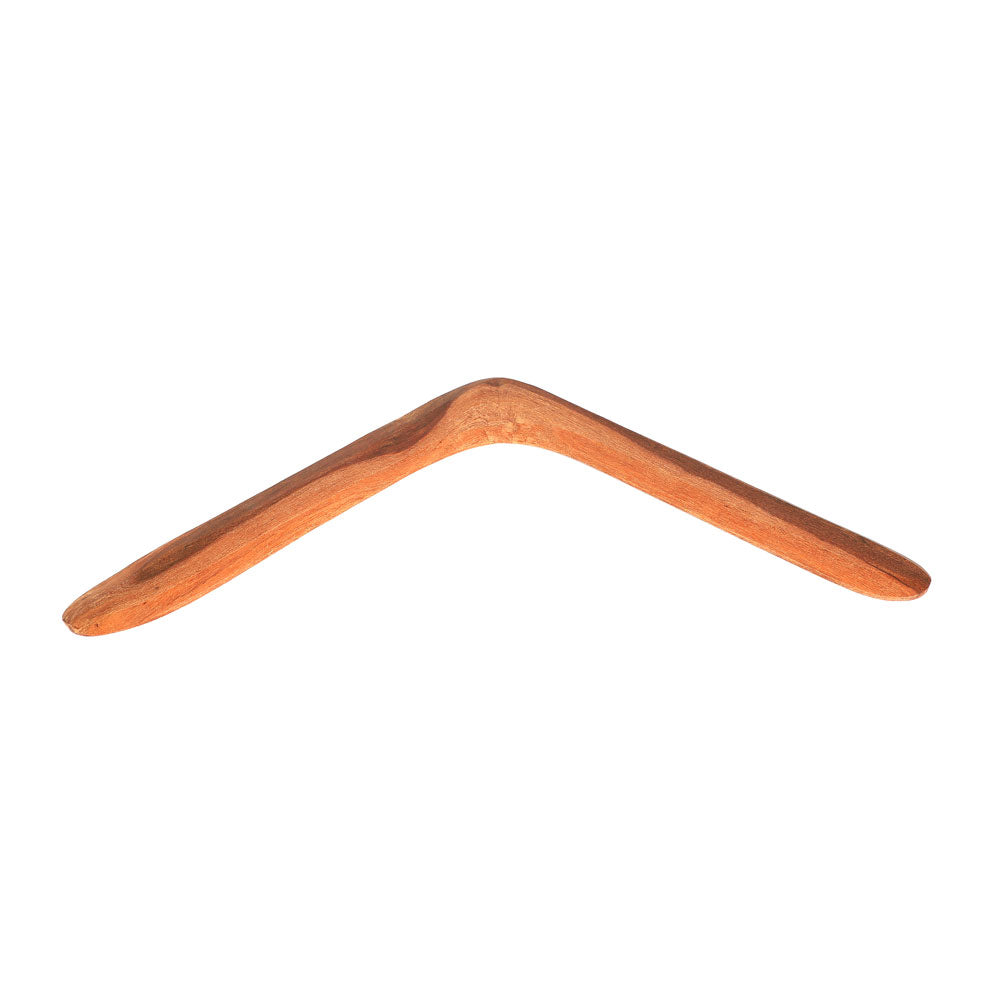 Returning Boomerang handcarved wood by Milmullian, Laurence Magick Denis, on white background