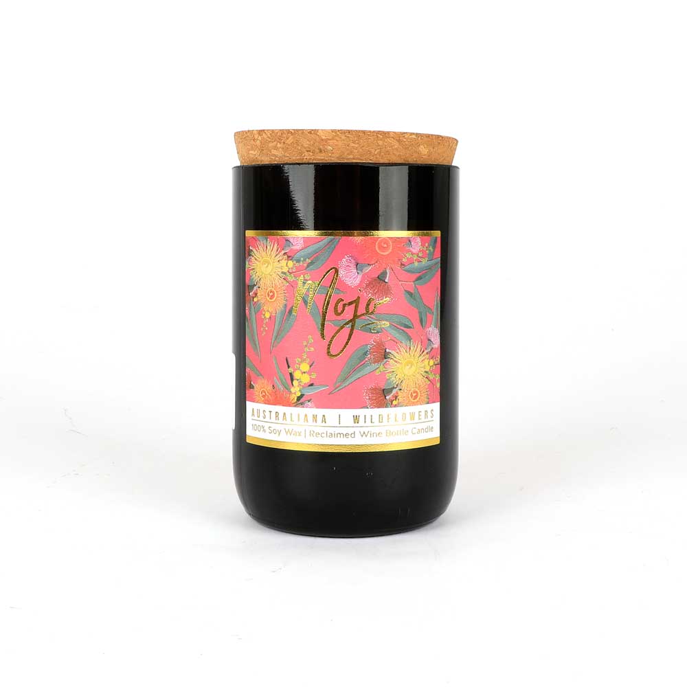 Wildflower soy wax Mojo candle on white background