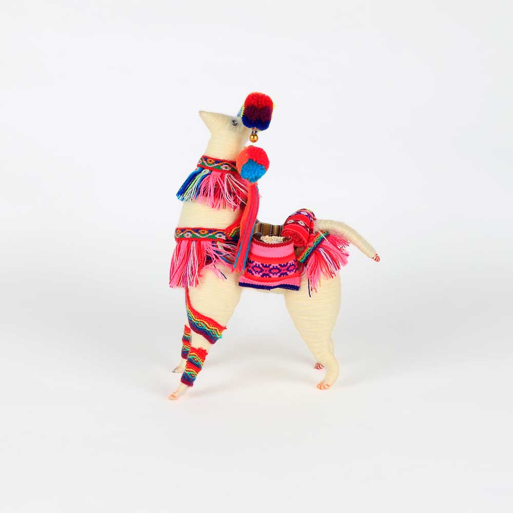 Colourful Spun Wool Llama on white background