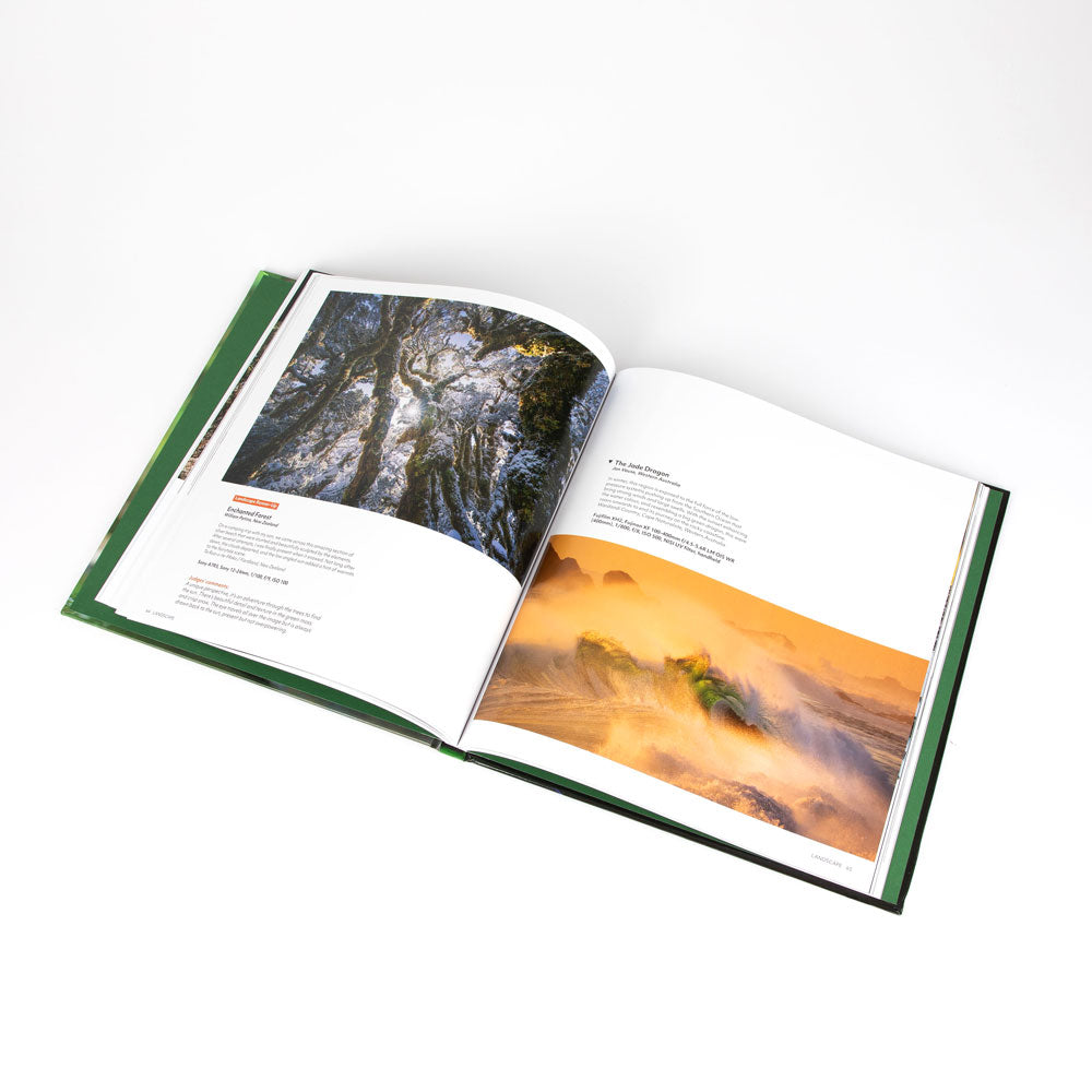 Nature photographer of the year Catalogue Book open on internal pages, on white background