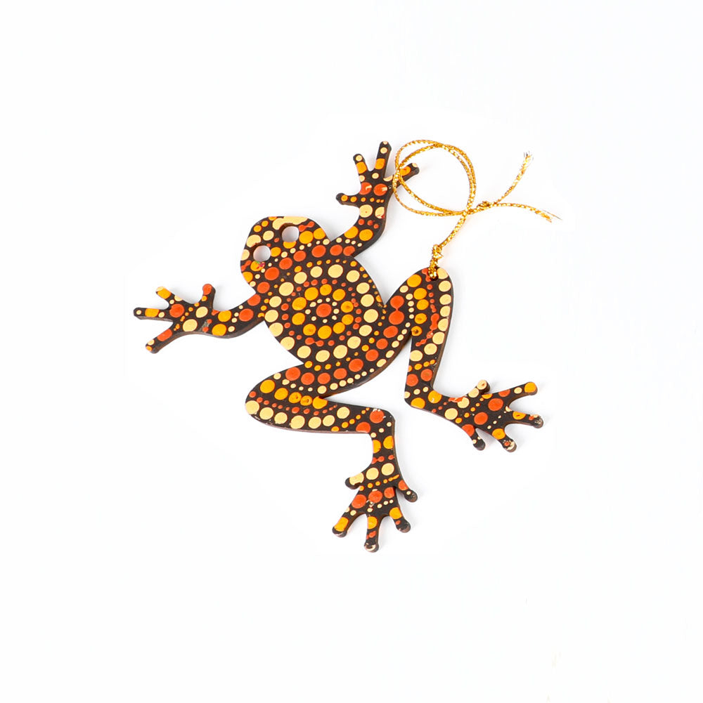 Warlu arts handpainted balsa wood frog ornaments on white background