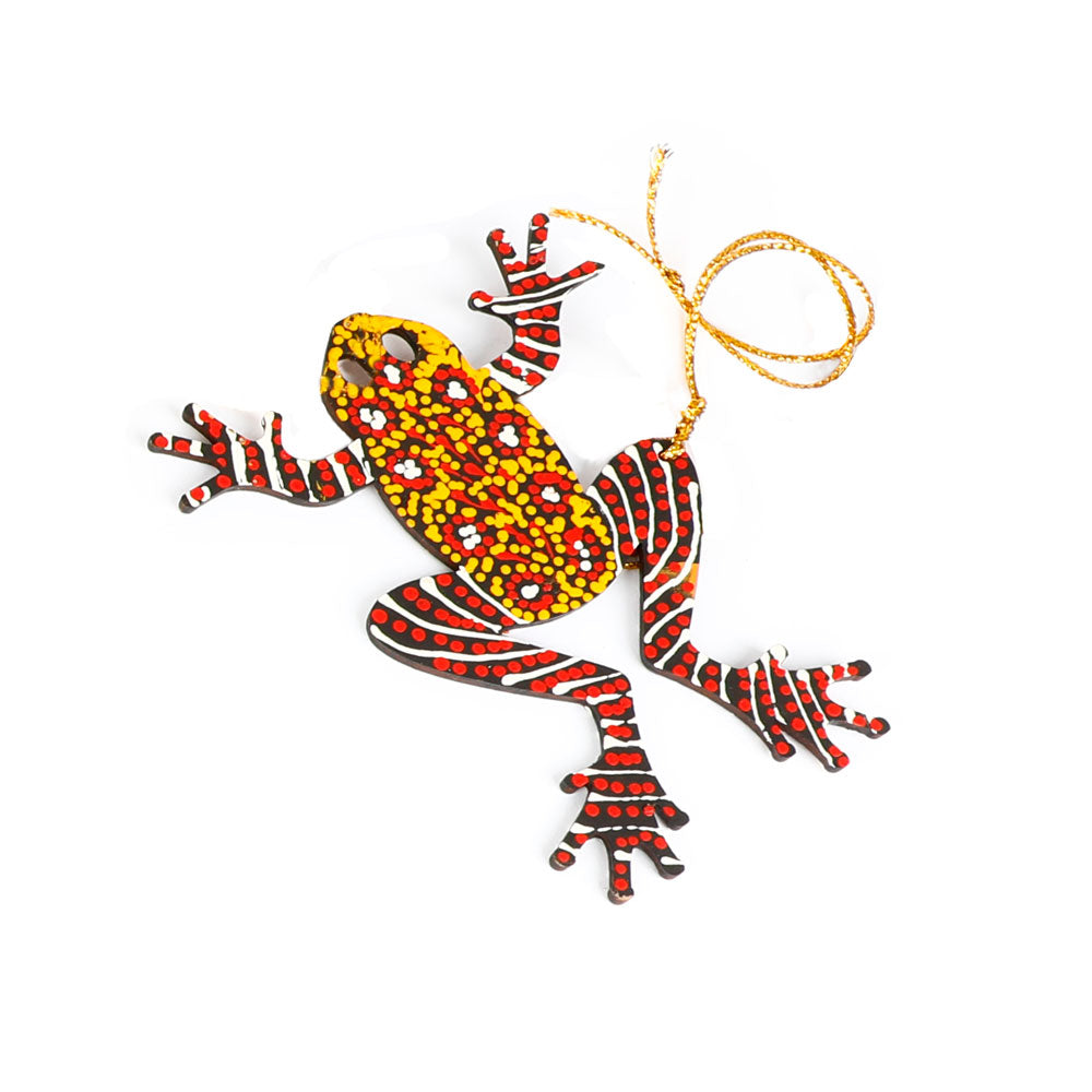Warlu arts handpainted balsa wood frog ornaments on white background