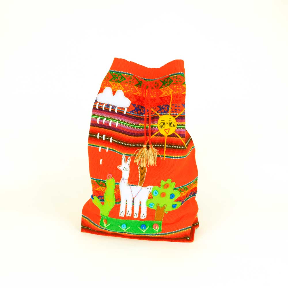 Orange Appliqué backpack from Peru