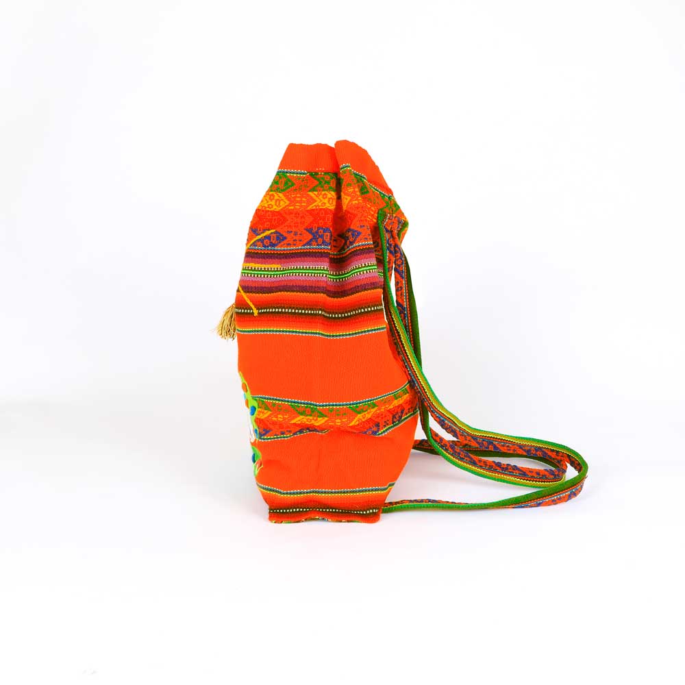 Orange Appliqué backpack from Peru