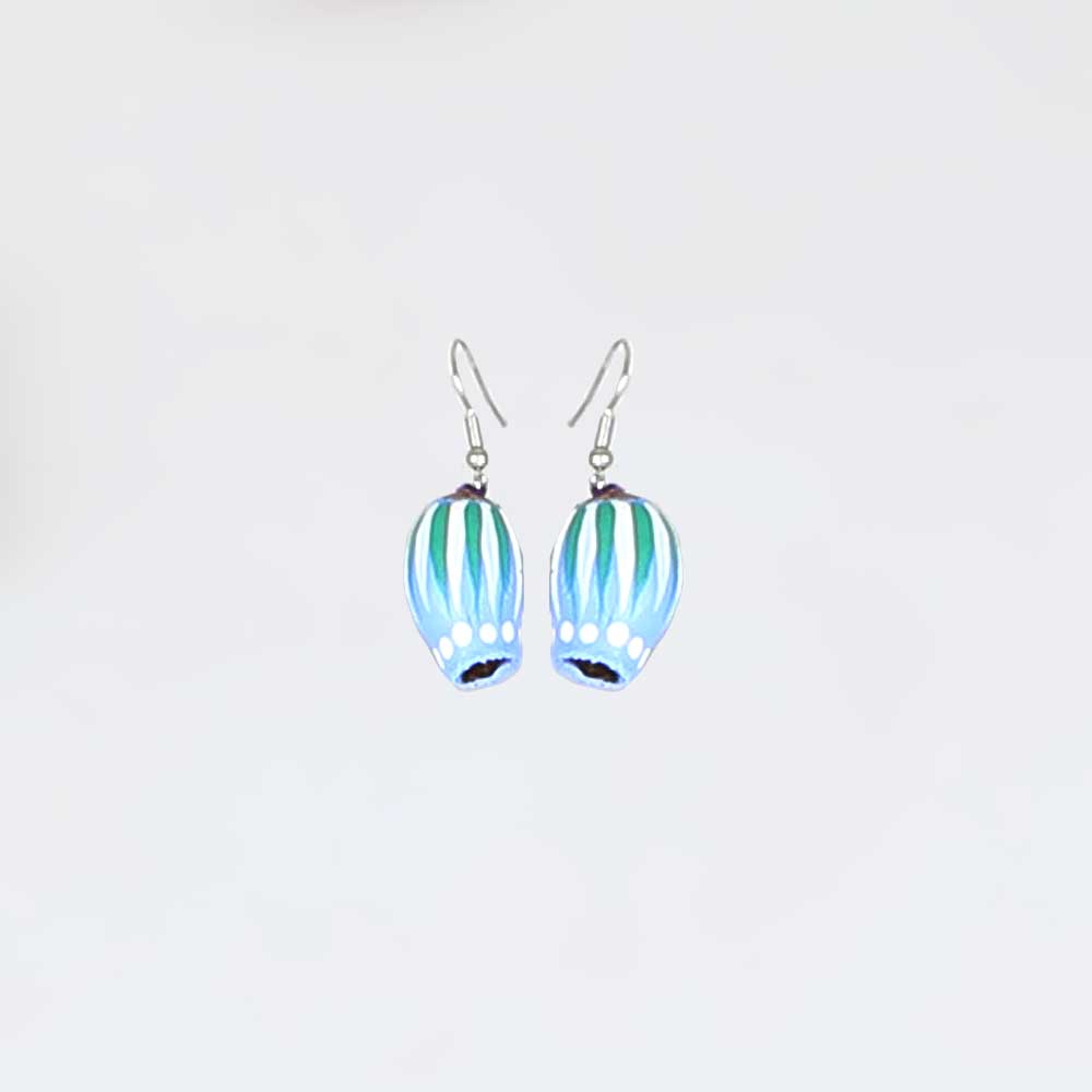 Painted seed earrings on white background