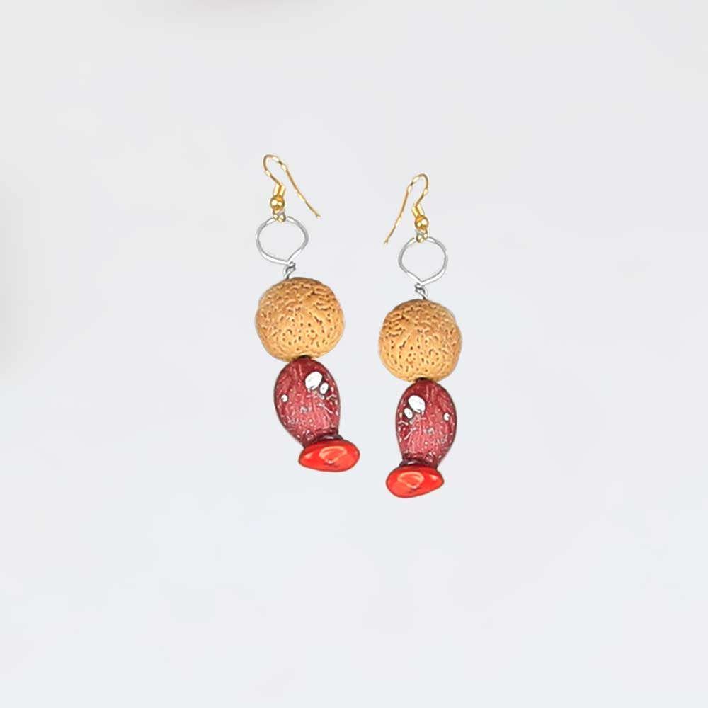 Painted seed earrings on white background