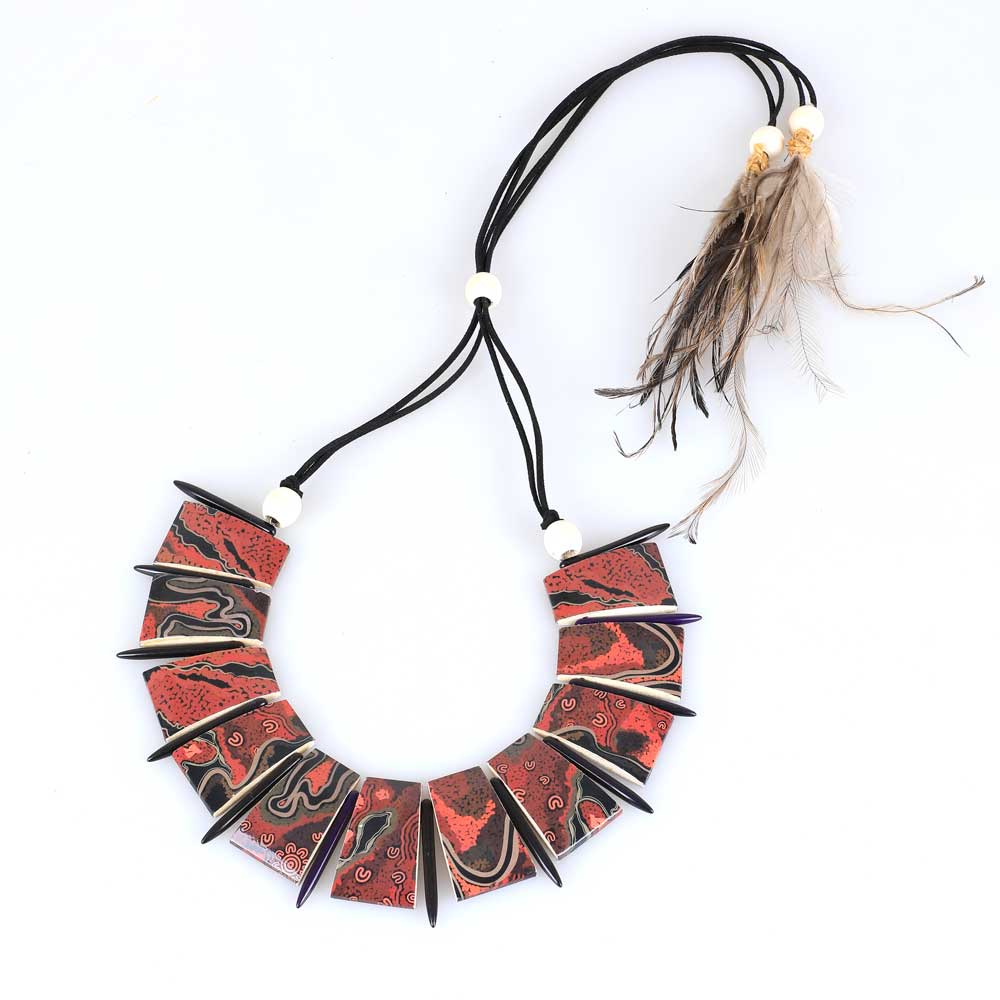 Paki Paka necklace made through a collaboration between Barkandji artists Cleonie Quayle and Kimberley Mann. Australian Museum Shop online
