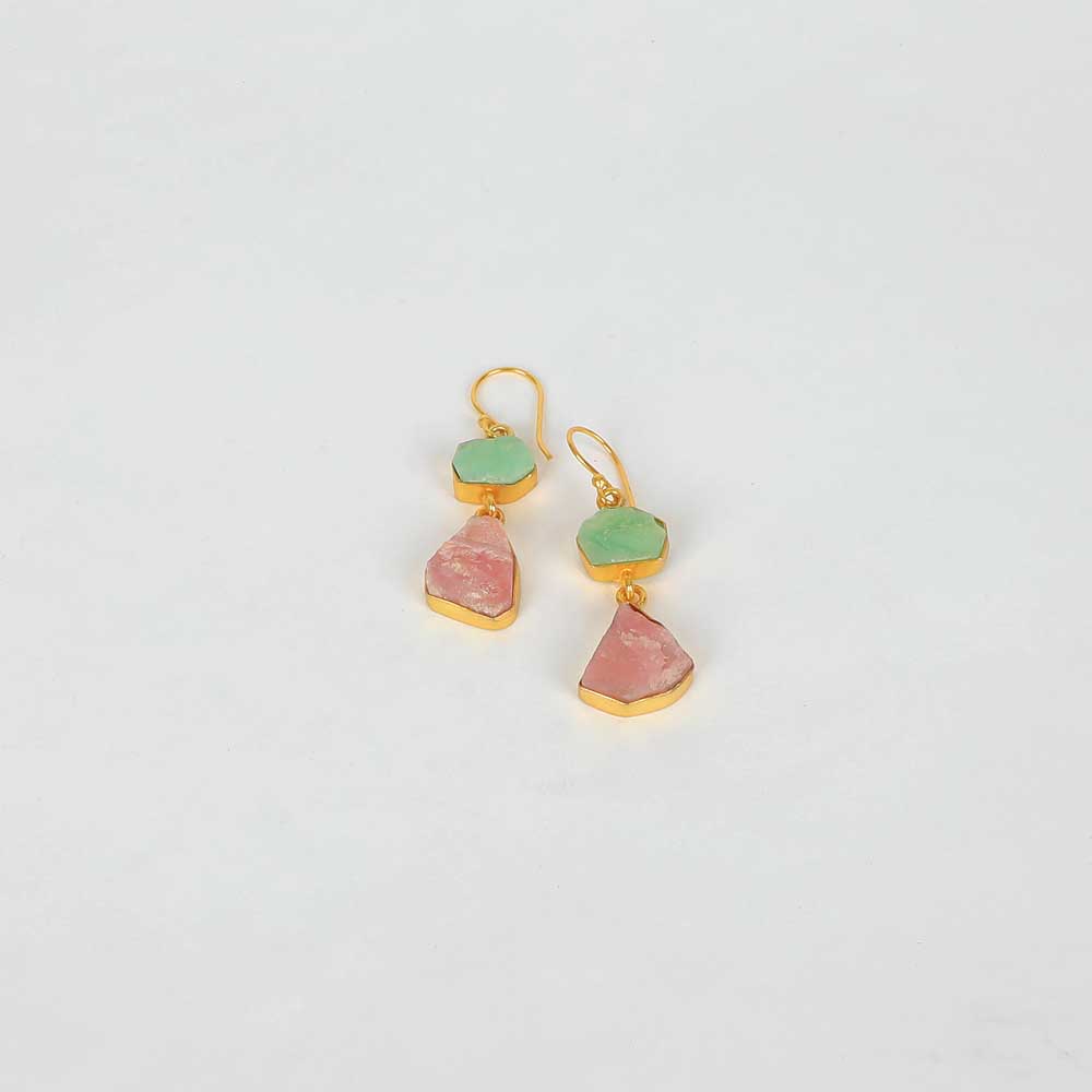 Pink Opal And Chrysoprase Earrings on white background