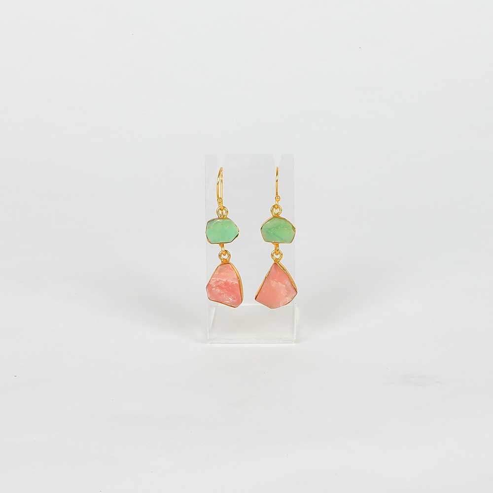 Pink Opal And Chrysoprase Earrings on white background