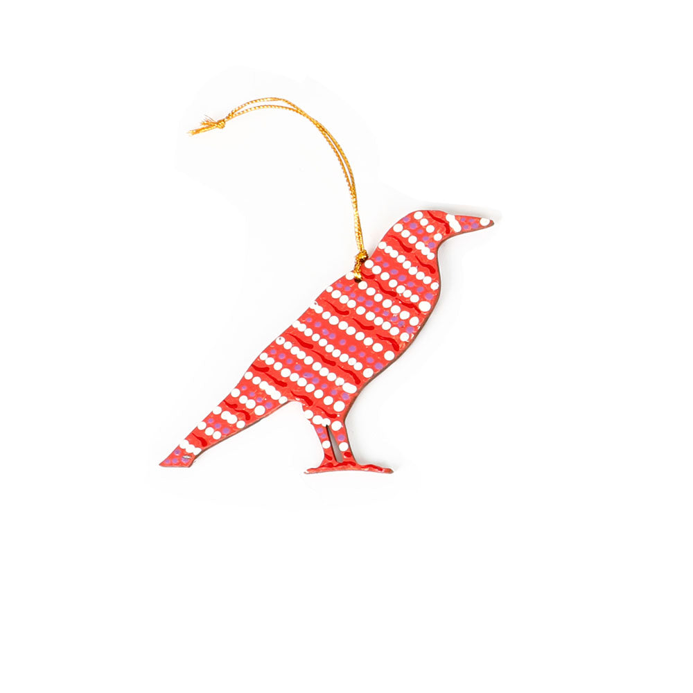 Warlukurlangu handpainted bird  ornament decoration on white background