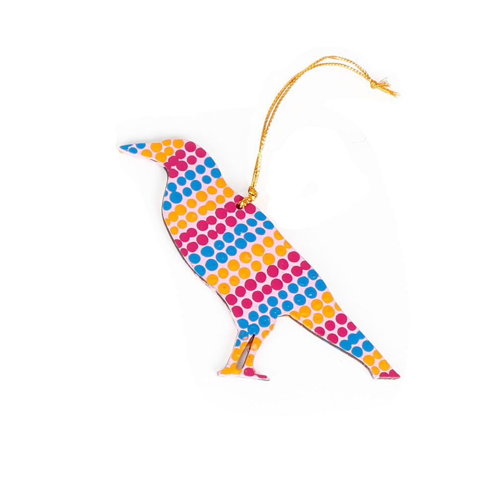 Warlukurlangu handpainted bird  ornament decoration on white background