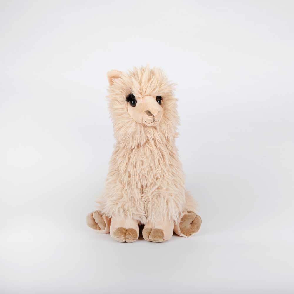 Plush Alpaca in natural tone recycled PET plush on white background