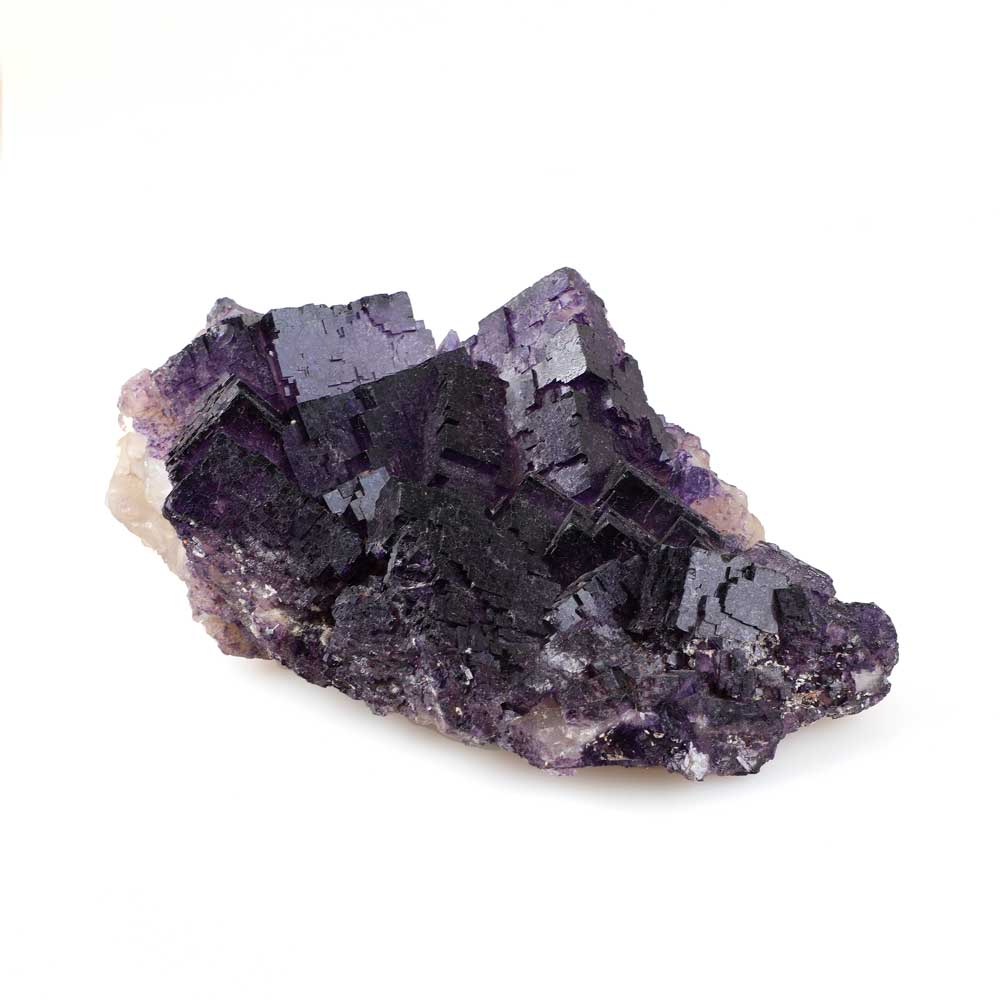 Purple fluorite specimen photographed on white background. Australian Museum Shop online