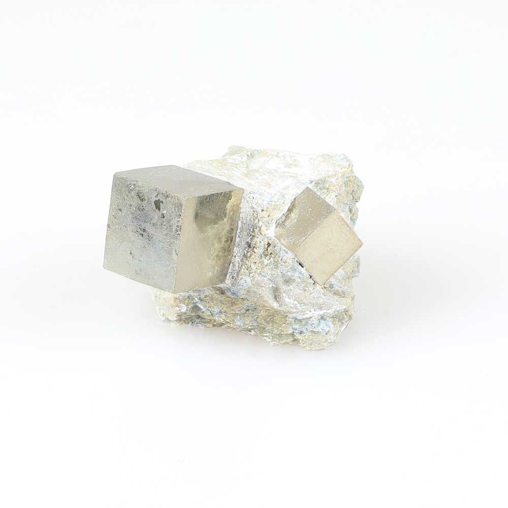 Medium pyrite crystal specimen, Spain. Photographed against white background. Australian Museum Shop online