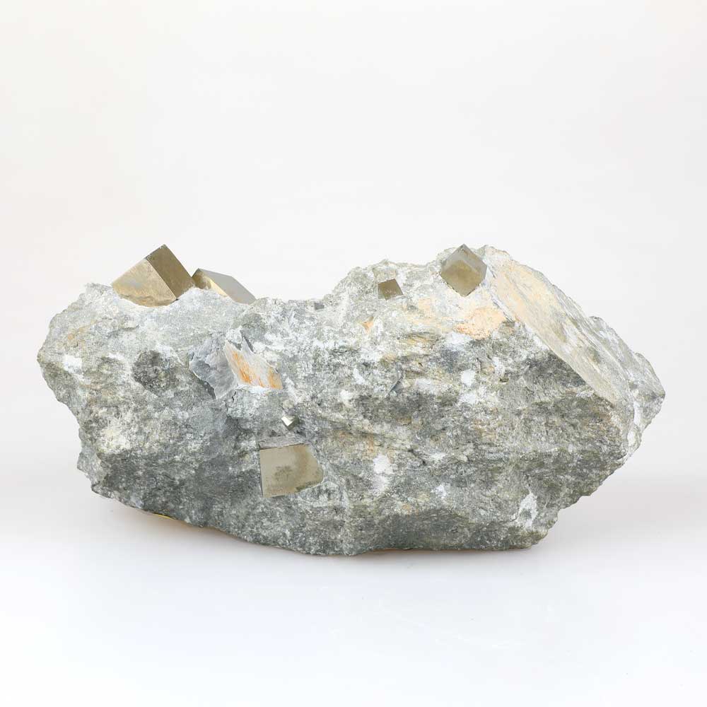 Pyrite cubes specimen photographed on white background. Australian Museum Shop online