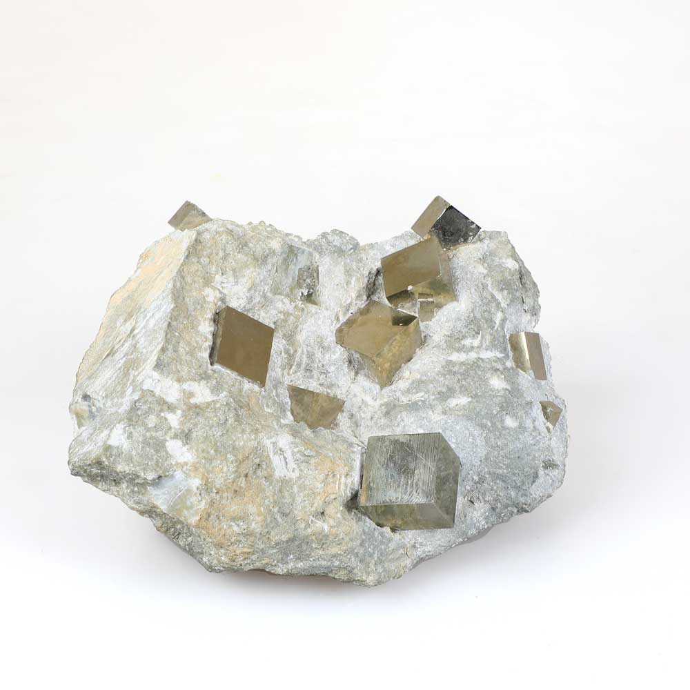 Pyrite cubes specimen photographed on white background. Australian Museum Shop online